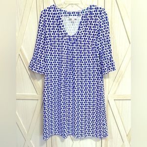 JUDE Connally Blue White Chain Print A-Line Dress Size L